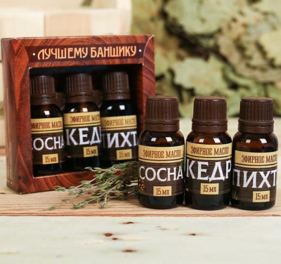 Набор 3 эфирных масла 15 мл "Лучшему банщику" сосна, кедр, пихта
