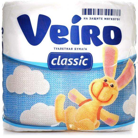 Туалетная бумага Veiro Classic (Вейро), двухслойная, белая, 4 рулона
