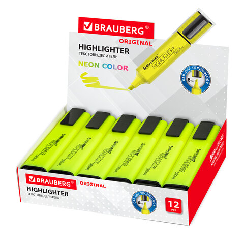 Текстовыделитель BRAUBERG "ORIGINAL NEON", ЖЕЛТЫЙ, линия письма 1-5 мм