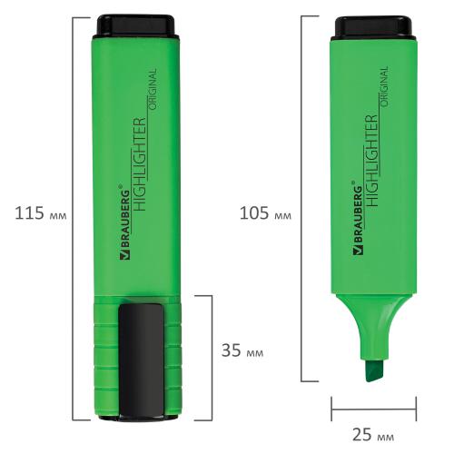 Текстовыделитель BRAUBERG ORIGINAL NEON, ЗЕЛЕНЫЙ, линия письма 1-5 мм