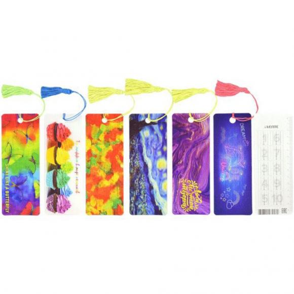 Закладка для учебников и книг пластиковая 3D Ассорти, с линейкой и таблицей умножения deVENTE