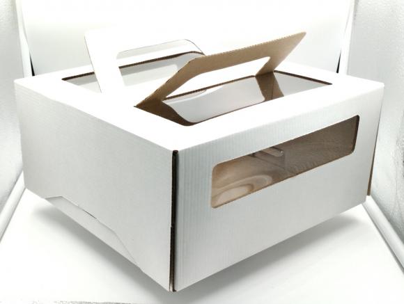 Коробка для торта с окном и ручками 26*26*13см белая