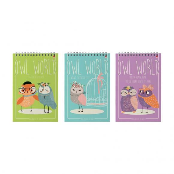 Блокнот А5 40л гребень "Сказочные совы" клетка