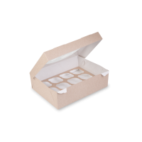Коробка на 12 капкейков с окном, 2-х сторонняя (белая с ламинацией/крафт), 33х25х10см