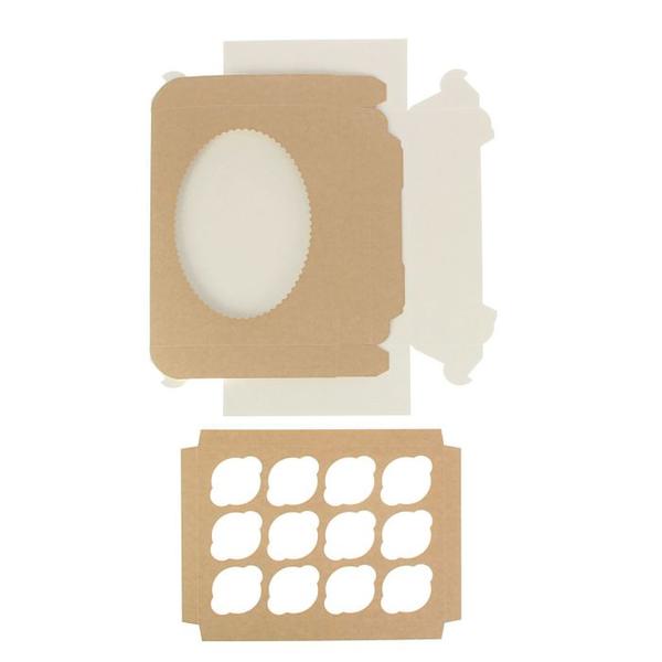 Коробка на 12 капкейков с окном, 2-х сторонняя (белая с ламинацией/крафт), 33х25х10см