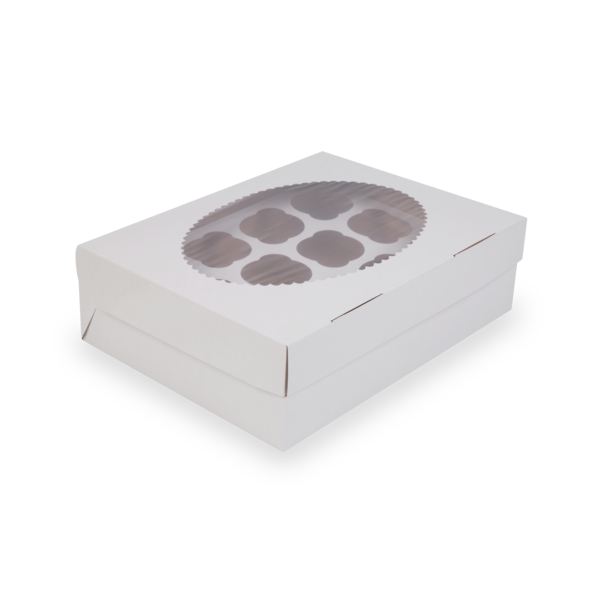 Коробка на 12 капкейков с окном, 2-х сторонняя (белая с ламинацией/крафт), 33х25х10см