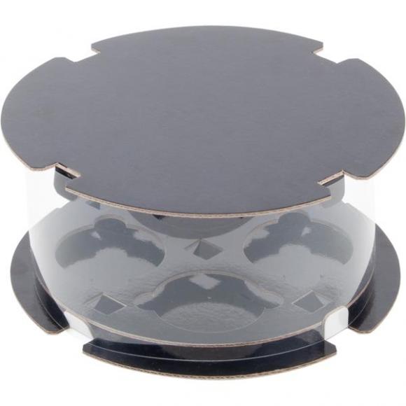 Коробка тубус для 4 капкейков, 200 мм ширина, 100 мм высота, черная