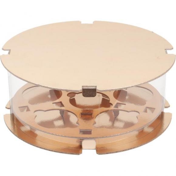 Коробка тубус для 6 капкейков , 240 мм ширина, 100 мм высота, золото