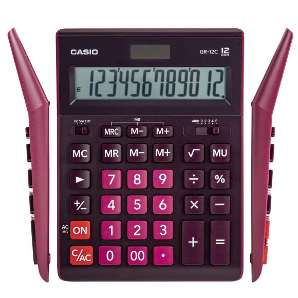 Калькулятор CASIO 12 разрядов, двойное питание, БОРДОВЫЙ, GR-12C-WR-W-EP (210х155 мм)
