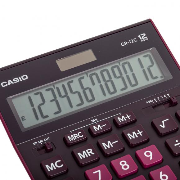 Калькулятор CASIO 12 разрядов, двойное питание, БОРДОВЫЙ, GR-12C-WR-W-EP (210х155 мм)