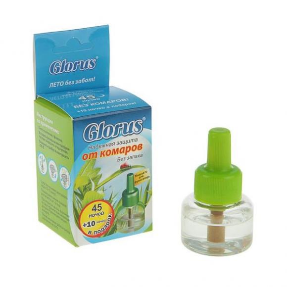 Жидкость от комаров 45 ночей, без запаха, Glorus