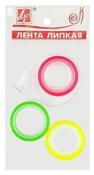Клейкая лента (скотч) 12мм*10м, 3шт. на диспенсере, флуоресцентный
