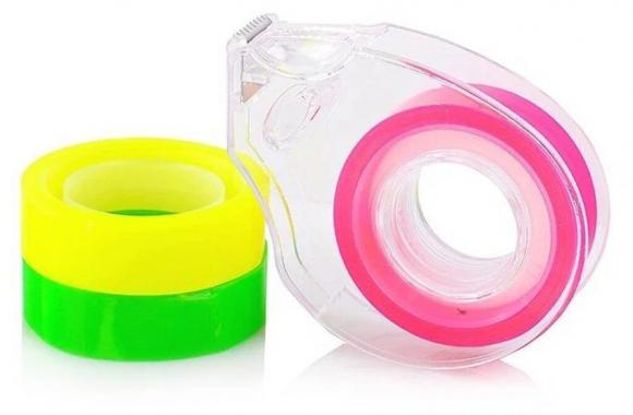 Клейкая лента (скотч) 12мм*10м, 3шт. на диспенсере, флуоресцентный