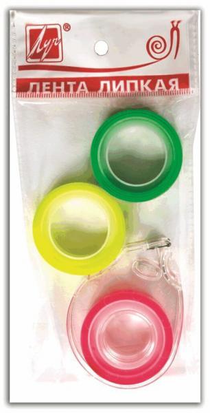 Клейкая лента (скотч) 12мм*10м, 3шт. на диспенсере, флуоресцентный