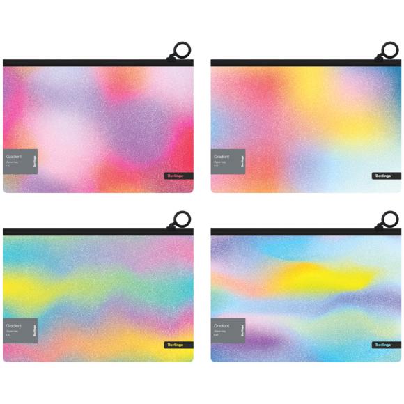 Папка-конверт А4 на молнии с кольцом Berlingo "Gradient" , 180мкм, с рисунком, с эффектом блесток, ассорти