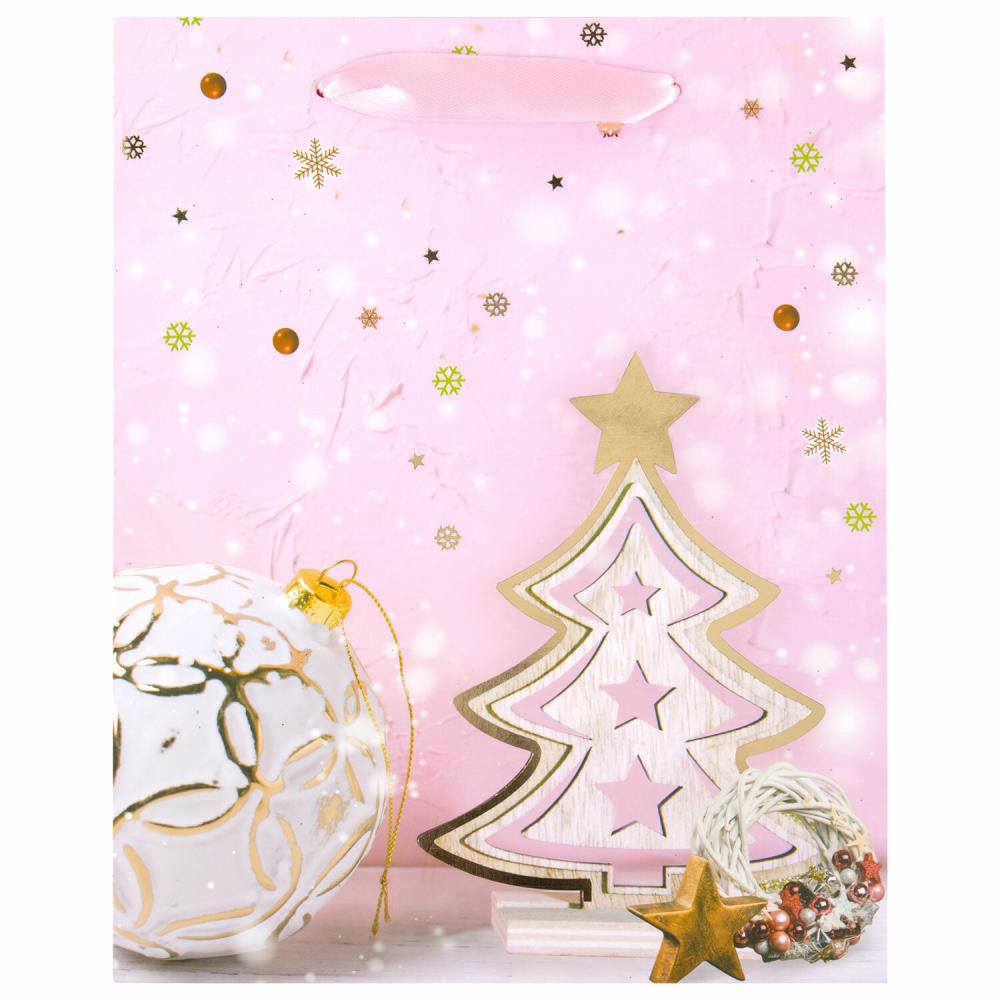 Пакет подарочный новогодний 17,8x9,8x22,9 см ЗОЛОТАЯ СКАЗКА Lilac Story, фольга, розовый, 608233