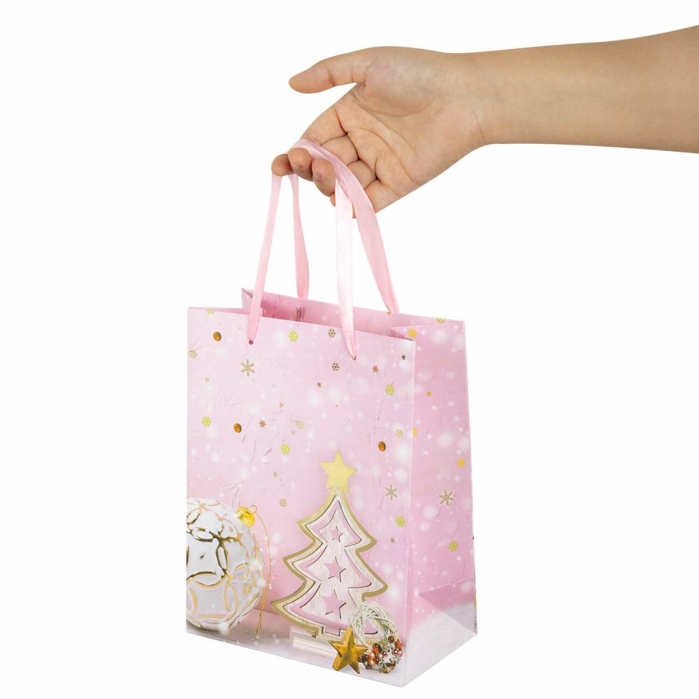 Пакет подарочный новогодний 17,8x9,8x22,9 см ЗОЛОТАЯ СКАЗКА Lilac Story, фольга, розовый, 608233
