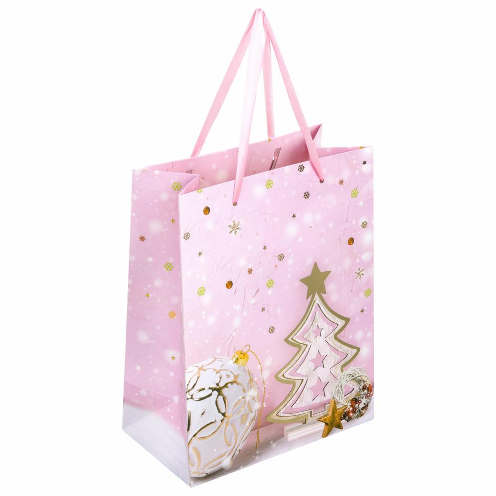 Пакет подарочный новогодний 17,8x9,8x22,9 см ЗОЛОТАЯ СКАЗКА Lilac Story, фольга, розовый, 608233