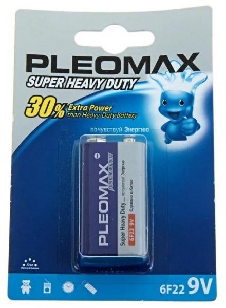Батарейка солевая 6F22-1BL, 9В, крона Pleomax Super Heavy Duty
