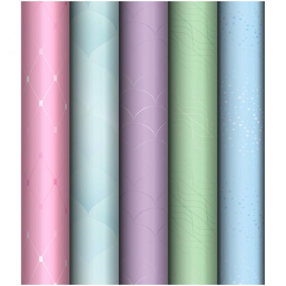 Упаковочная бумага глянцевая 70*100см, MESHU "Паттерн. Узор", 80г/м2, ассорти 5 дизайнов