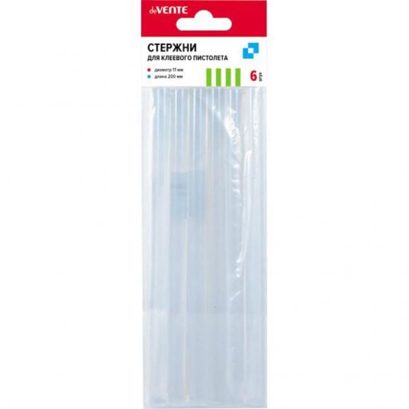 Клеевые стержни диаметр 11 мм, длина 20 см, прозрачные, 6 штук/уп., deVENTE