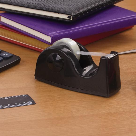 Диспенсер для клейкой ленты BRAUBERG настольный, утяжеленный, средний, черный, 11,8х5х5 см