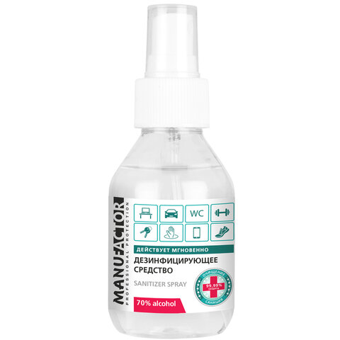 Антисептик для рук и поверхностей с распылителем 100 мл MANUFACTOR, дезинфицирующий, жидкость