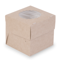 Коробка на 1 капкейк с окном, 2-х сторонняя (белая с ламинацией / крафт), 10 х 10 х 10 см