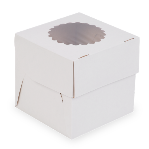 Коробка на 1 капкейк с окном, 2-х сторонняя (белая с ламинацией / крафт), 10 х 10 х 10 см