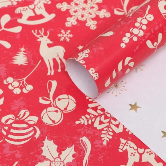 Бумага упаковочная Новогоднее настроение двусторонняя, 70 х 100 см