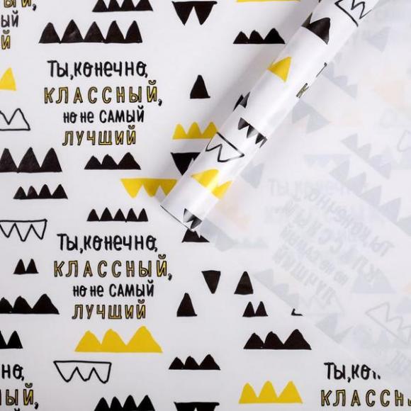 Бумага подарочная упаковочная глянцевая Ты классный, но не самый лучший, 70см х 100 см
