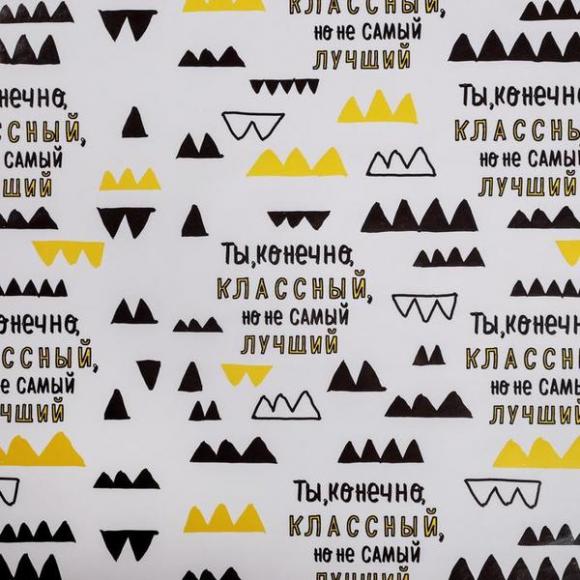 Бумага подарочная упаковочная глянцевая Ты классный, но не самый лучший, 70см х 100 см