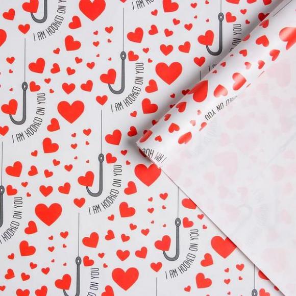 Бумага упаковочная глянцевая Удочка любви, 70 x 100 см
