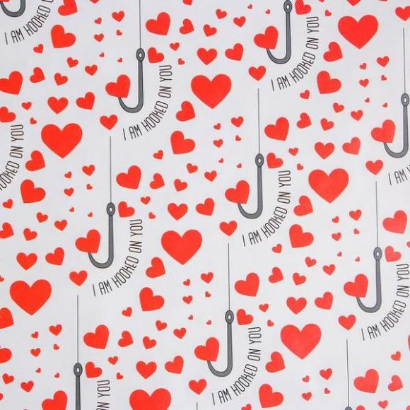 Бумага упаковочная глянцевая Удочка любви, 70 x 100 см