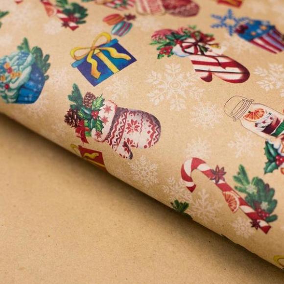 Бумага упаковочная крафтовая Вкусный праздник, 50 × 70 см