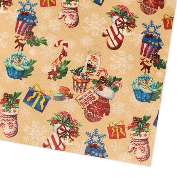 Бумага упаковочная крафтовая Вкусный праздник, 50 × 70 см