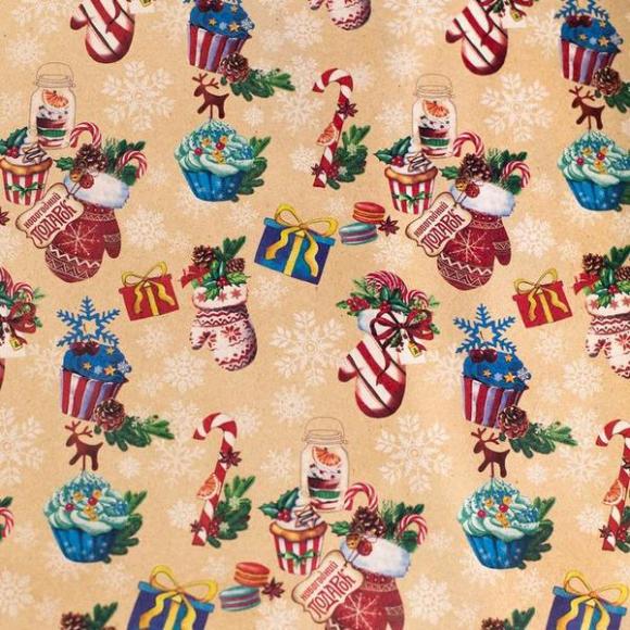 Бумага упаковочная крафтовая Вкусный праздник, 50 × 70 см