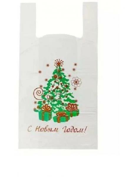 Пакет майка ПНД 30*55 белая НГ Елка 25мкм