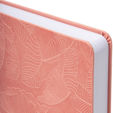 Ежедневник датированный 2024 А5 138x213 мм, BRAUBERG "Foliage", под кожу, коралловый