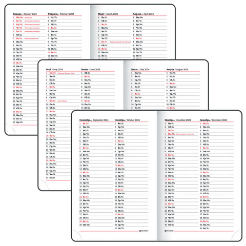Ежедневник датированный 2024 МАЛЫЙ ФОРМАТ 100х150 мм А6, BRAUBERG "Rainbow", под кожу, красный
