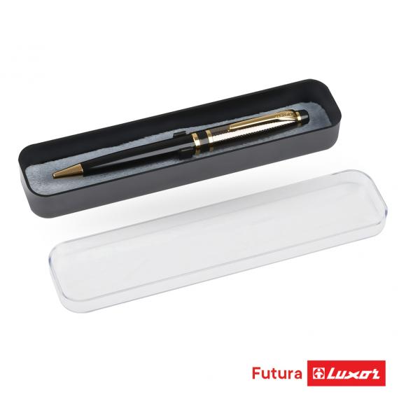Подарочная ручка шариковая Luxor Futura синяя, 0,7мм, корпус черный/золото, поворотный механизм, в футляре