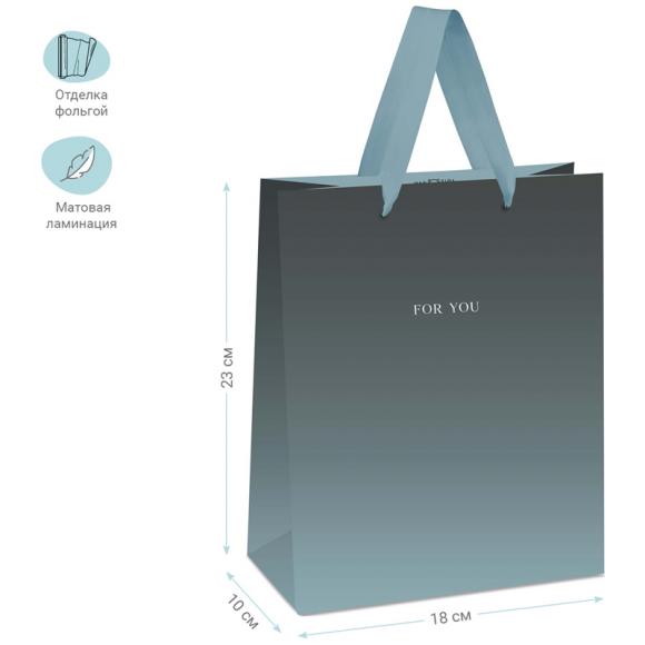 Пакет подарочный 18*23*10см отделка фольгой, MESHU Duotone PowderBlack-blue gradient, 1шт