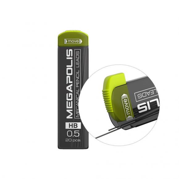 Грифели запасные ErichKrause MEGAPOLIS HB 0,5мм, 20 гриф. в пенале