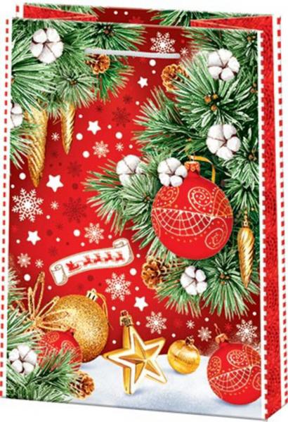Пакет подарочный бумажный новогодний 22*31*10см 130гр/м "Новогодний"