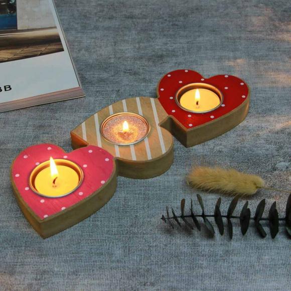 Подсвечник 24*8см Сердце, МДФ, металл, 3 цвета