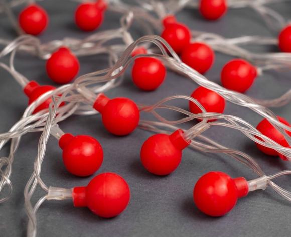 Гирлянда Шарики красные 5 м IP20, 30 LED, свечение красное, 8 режимов, 220 В
