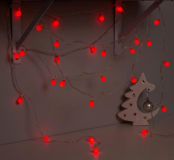 Гирлянда Шарики красные 5 м IP20, 30 LED, свечение красное, 8 режимов, 220 В