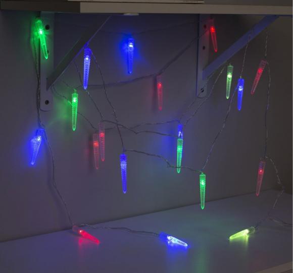 Гирлянда Сосульки граненые 5 м, IP20, 20 LED, свечение мульти (RG/RB), мигание, 220 В