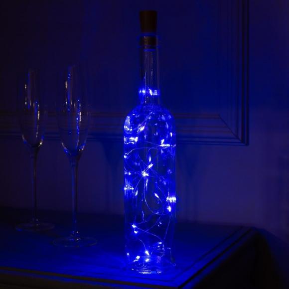 Гирлянда с пробкой нить 2м, IP20, серебристая нить, 20 LED, свечение синее