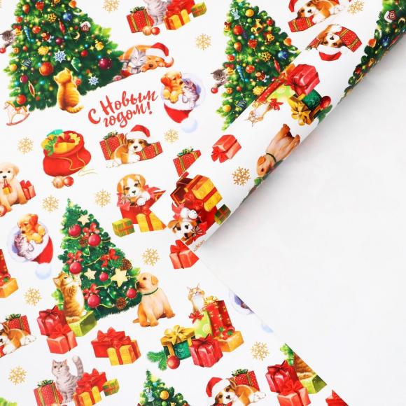 Бумага новогодняя упаковочная глянцевая Зимняя сказка 70 × 100 см